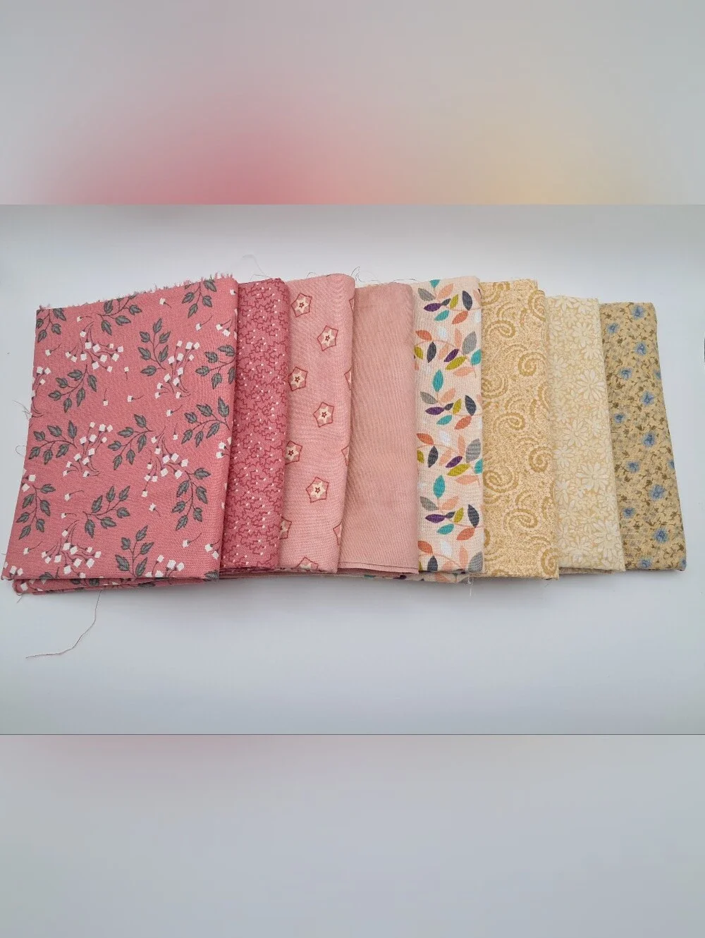 Bundle of Cotton Fabrics Floral & Leaf Prints Pink Yellow Sewing Quilting Crafts